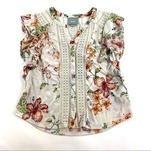 Anthropologie Maeve Floral Kailana Flutter Sleeve Blouse Size Small Petite